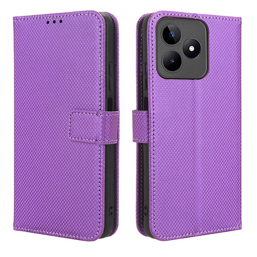 Leather Case Stands Flip Cover Holder BY1 for Realme C51 Purple