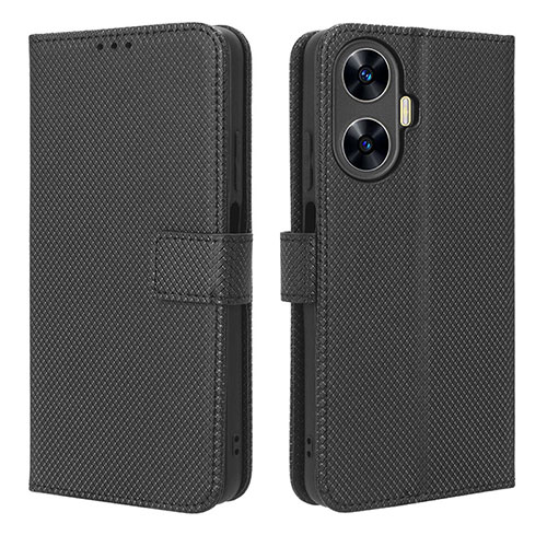 Leather Case Stands Flip Cover Holder BY1 for Realme C55 Black