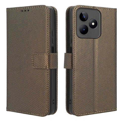 Leather Case Stands Flip Cover Holder BY1 for Realme C67 Brown