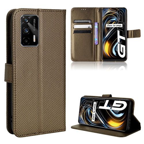 Leather Case Stands Flip Cover Holder BY1 for Realme GT Neo 2T 5G Brown