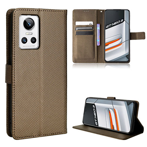 Leather Case Stands Flip Cover Holder BY1 for Realme GT Neo3 5G Brown