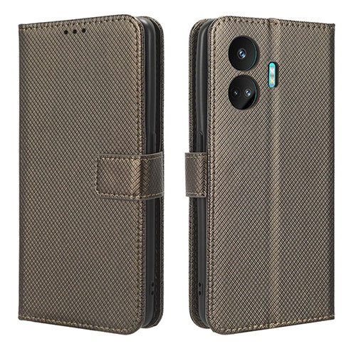 Leather Case Stands Flip Cover Holder BY1 for Realme GT Neo5 SE 5G Brown