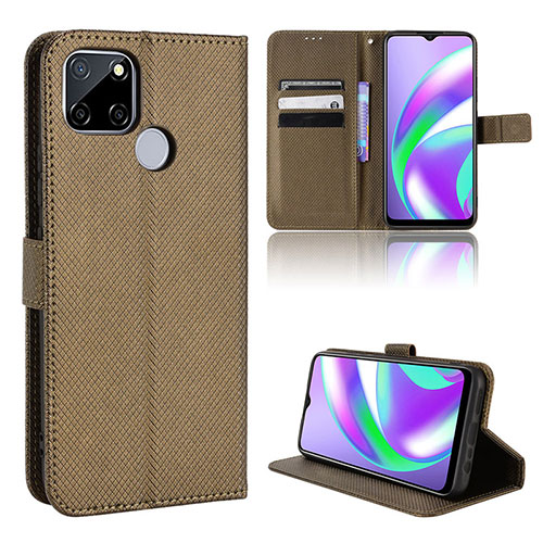 Leather Case Stands Flip Cover Holder BY1 for Realme Narzo 20 Brown