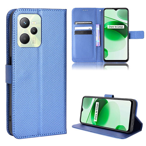 Leather Case Stands Flip Cover Holder BY1 for Realme Narzo 50A Prime Blue