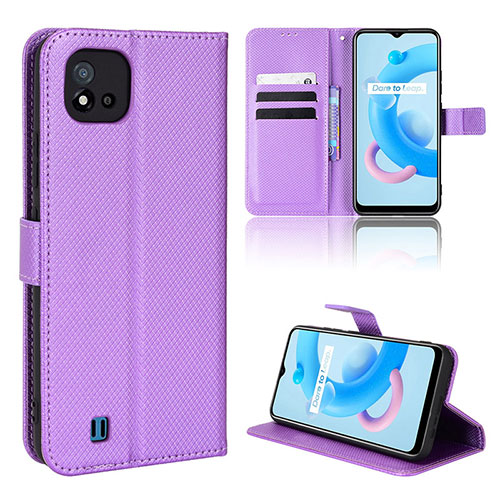 Leather Case Stands Flip Cover Holder BY1 for Realme Narzo 50i Purple