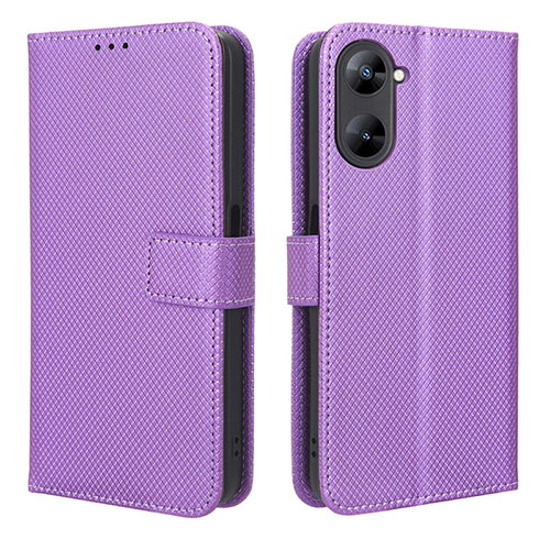 Leather Case Stands Flip Cover Holder BY1 for Realme Q5x 5G Purple