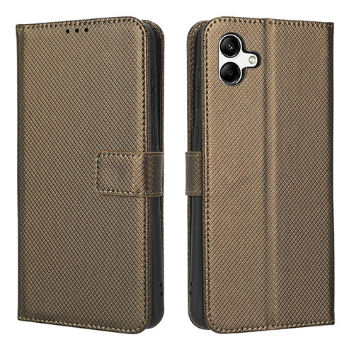 Leather Case Stands Flip Cover Holder BY1 for Samsung Galaxy A04 4G Brown