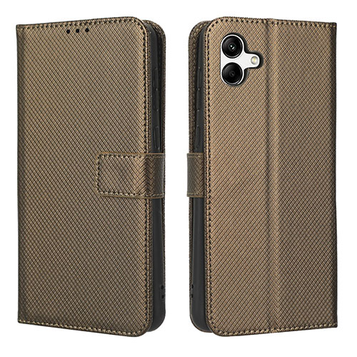 Leather Case Stands Flip Cover Holder BY1 for Samsung Galaxy A04E Brown