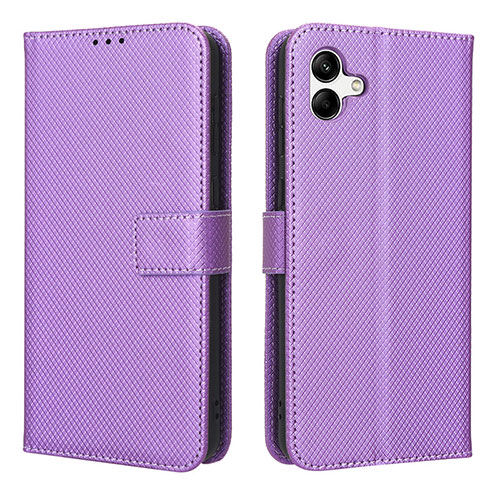 Leather Case Stands Flip Cover Holder BY1 for Samsung Galaxy A05 Purple