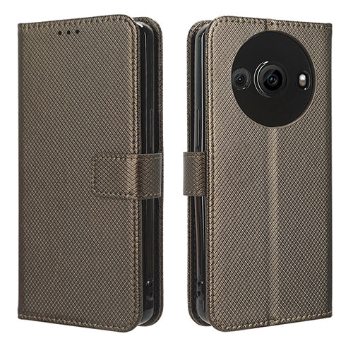 Leather Case Stands Flip Cover Holder BY1 for Sharp Aquos R8 Pro Brown