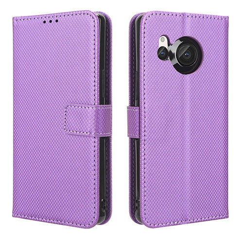 Leather Case Stands Flip Cover Holder BY1 for Sharp Aquos R8 Purple