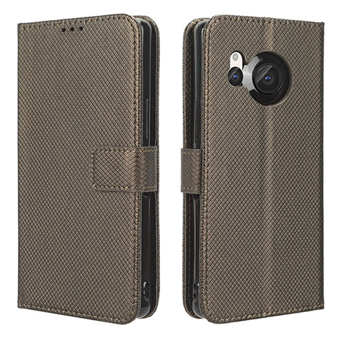 Leather Case Stands Flip Cover Holder BY1 for Sharp Aquos R8s Brown