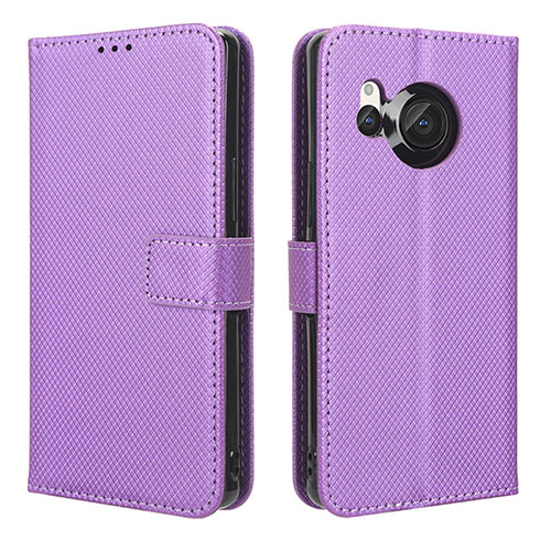 Leather Case Stands Flip Cover Holder BY1 for Sharp Aquos R8s Purple