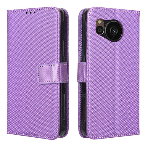 Leather Case Stands Flip Cover Holder BY1 for Sharp Aquos Sense7 Purple