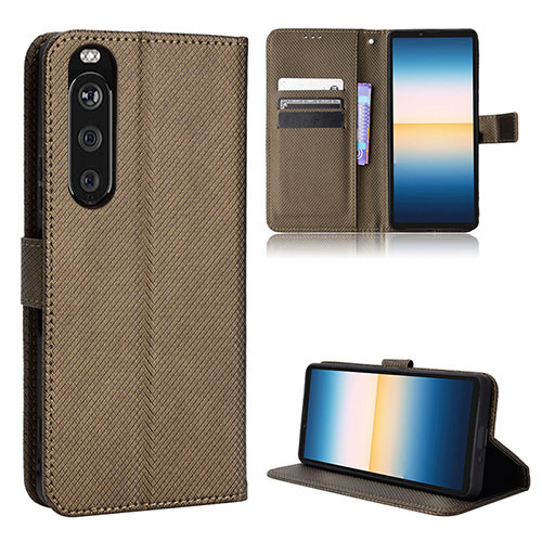 Leather Case Stands Flip Cover Holder BY1 for Sony Xperia 1 III Brown