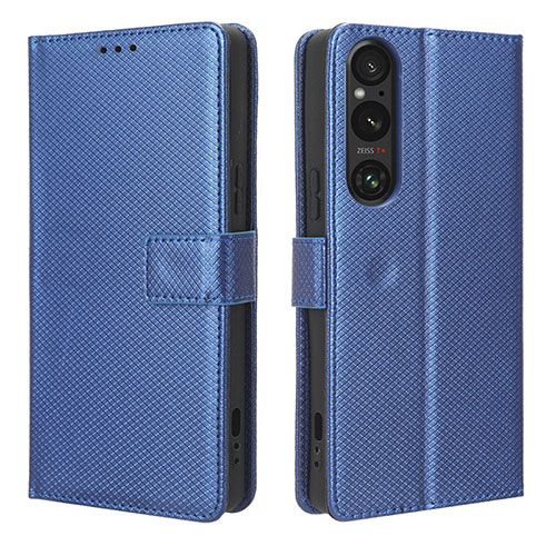 Leather Case Stands Flip Cover Holder BY1 for Sony Xperia 1 V Blue
