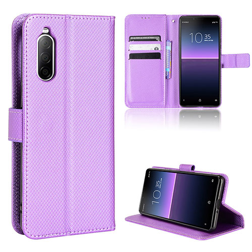 Leather Case Stands Flip Cover Holder BY1 for Sony Xperia 10 II Purple