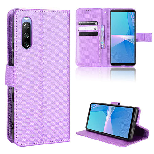 Leather Case Stands Flip Cover Holder BY1 for Sony Xperia 10 III Lite Purple