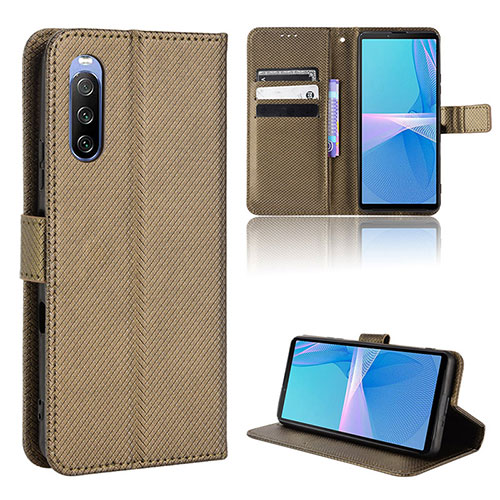 Leather Case Stands Flip Cover Holder BY1 for Sony Xperia 10 III SO-52B Brown