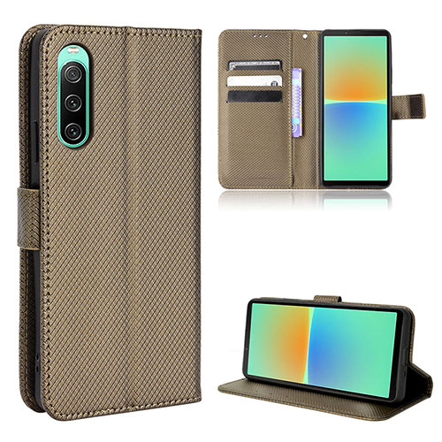 Leather Case Stands Flip Cover Holder BY1 for Sony Xperia 10 IV Brown