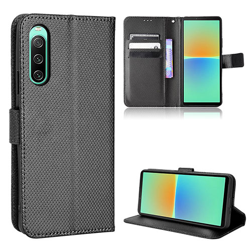 Leather Case Stands Flip Cover Holder BY1 for Sony Xperia 10 IV SO-52C Black