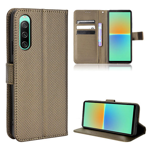 Leather Case Stands Flip Cover Holder BY1 for Sony Xperia 10 IV SOG07 Brown