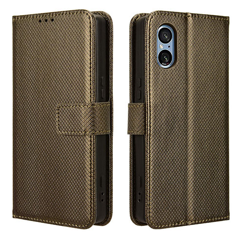 Leather Case Stands Flip Cover Holder BY1 for Sony Xperia 5 V Brown