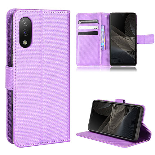 Leather Case Stands Flip Cover Holder BY1 for Sony Xperia Ace II SO-41B Purple