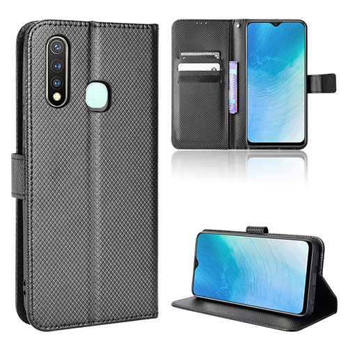 Leather Case Stands Flip Cover Holder BY1 for Vivo iQOO U3 4G Black