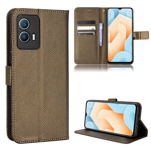 Leather Case Stands Flip Cover Holder BY1 for Vivo iQOO U5 5G Brown