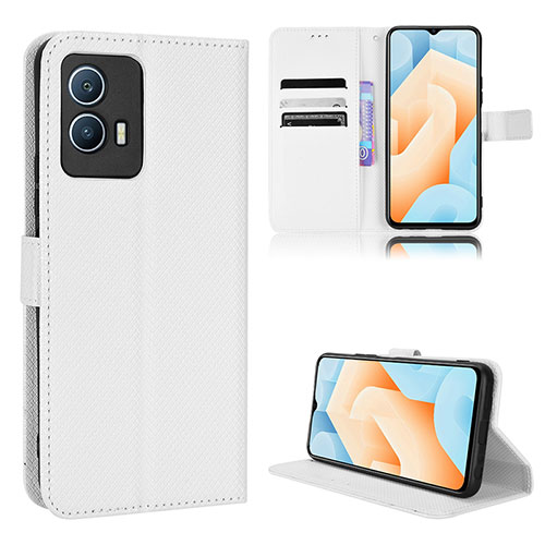 Leather Case Stands Flip Cover Holder BY1 for Vivo iQOO U5 5G White