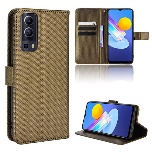 Leather Case Stands Flip Cover Holder BY1 for Vivo iQOO Z3 5G Brown