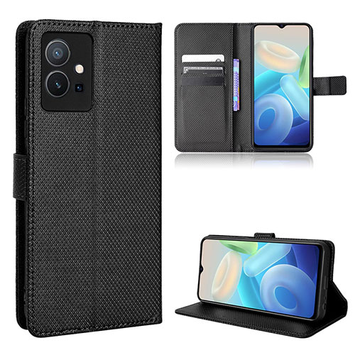 Leather Case Stands Flip Cover Holder BY1 for Vivo iQOO Z6 5G Black