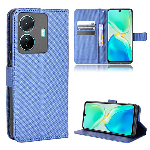 Leather Case Stands Flip Cover Holder BY1 for Vivo T1 5G Blue