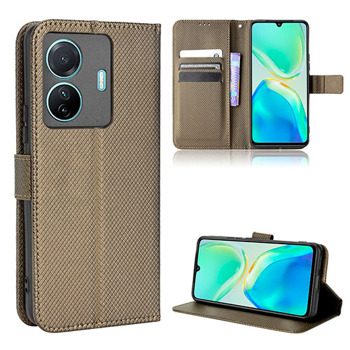 Leather Case Stands Flip Cover Holder BY1 for Vivo T1 5G Brown