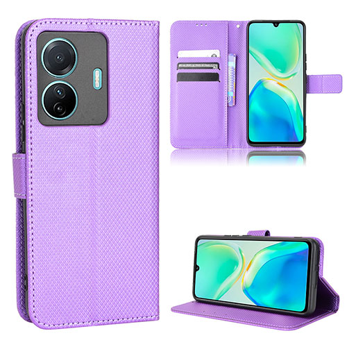 Leather Case Stands Flip Cover Holder BY1 for Vivo T1 5G Purple