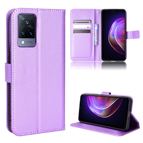 Leather Case Stands Flip Cover Holder BY1 for Vivo V21 5G Purple