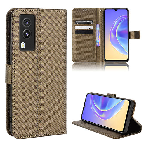 Leather Case Stands Flip Cover Holder BY1 for Vivo V21e 5G Brown