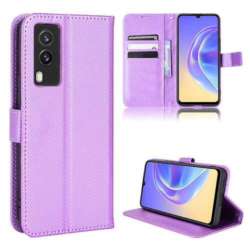 Leather Case Stands Flip Cover Holder BY1 for Vivo V21e 5G Purple