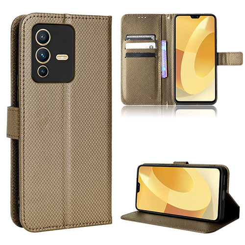 Leather Case Stands Flip Cover Holder BY1 for Vivo V23 5G Brown