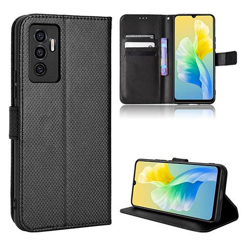 Leather Case Stands Flip Cover Holder BY1 for Vivo V23e 5G Black