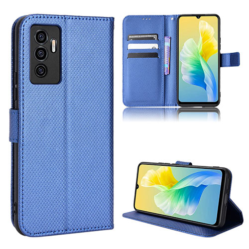 Leather Case Stands Flip Cover Holder BY1 for Vivo V23e Blue