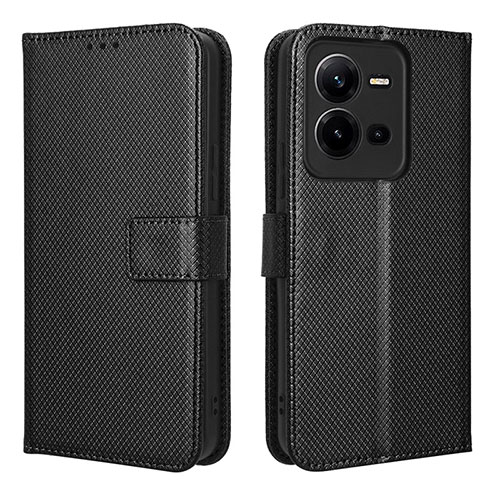 Leather Case Stands Flip Cover Holder BY1 for Vivo V25 5G Black