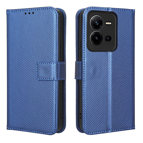 Leather Case Stands Flip Cover Holder BY1 for Vivo V25e Blue