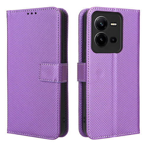 Leather Case Stands Flip Cover Holder BY1 for Vivo V25e Purple