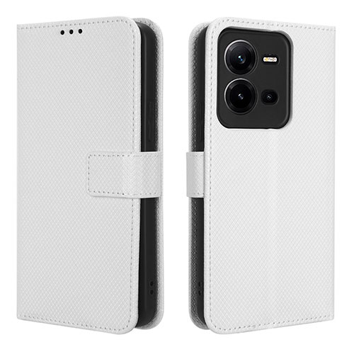 Leather Case Stands Flip Cover Holder BY1 for Vivo V25e White