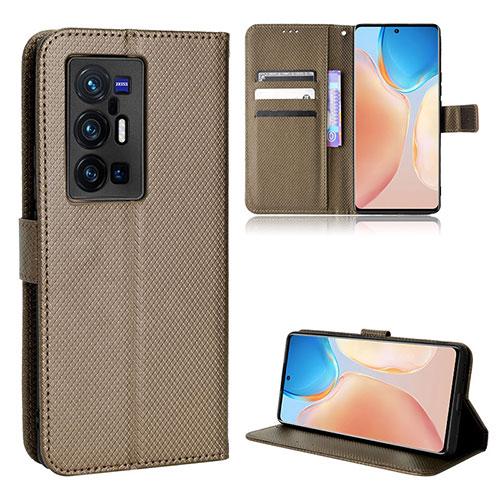 Leather Case Stands Flip Cover Holder BY1 for Vivo X70 Pro+ Plus 5G Brown