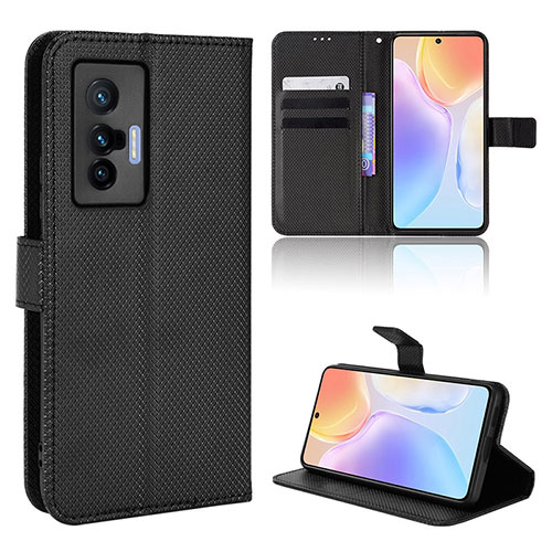 Leather Case Stands Flip Cover Holder BY1 for Vivo X70t Black