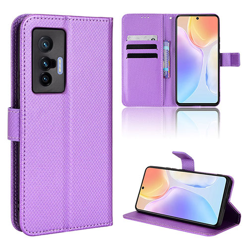 Leather Case Stands Flip Cover Holder BY1 for Vivo X70t Purple