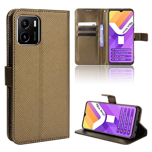 Leather Case Stands Flip Cover Holder BY1 for Vivo Y01A Brown